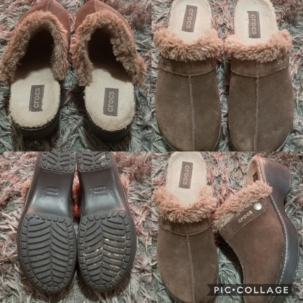 EUC Crocs clog mules lined brown 9